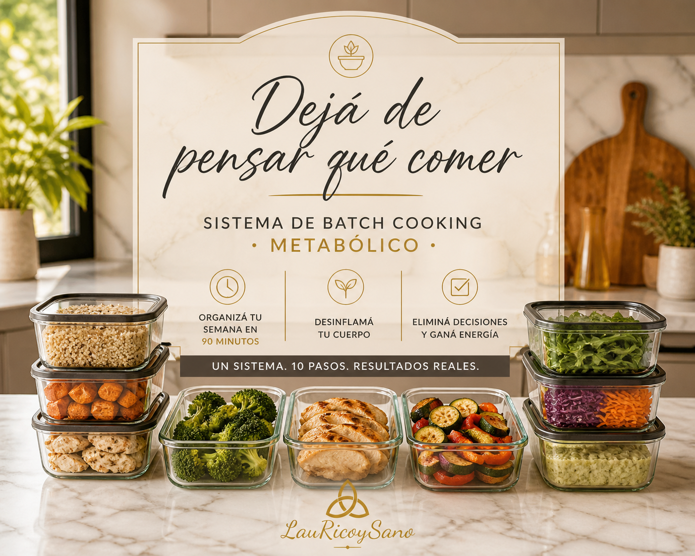 Sistema de Batch Cooking Metabólico — 10 Pasos para Organizarte, Desinflamarte y Dejar de Decidir Qué Comer